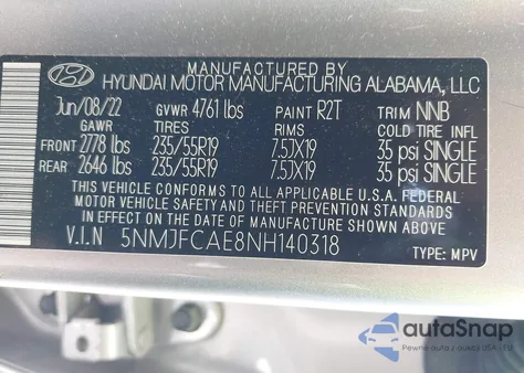 2022 Hyundai Tucson Sel from USA, damaged, VIN 5NMJFCAE8NH140318